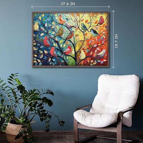 Miniatura 7 de Rompecabezas de pájaros para adultos de 1000 piezas, rompecabezas de árbol de la vida de PICKFORU Bird pintura artística, rompecabezas de colores