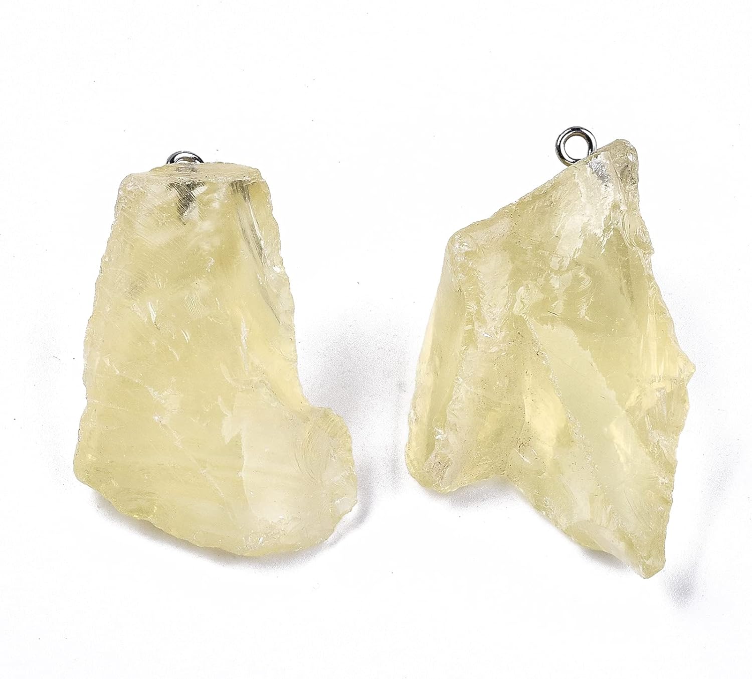 Beadthoven 10pcs Natural Lemon Quartz Raw Rough Gemstone Pendants Irregular Healing Stone Crystal Nugget Rock stone Lucky Charm Beads with Loop for DIY Necklace Jewelry Making Crafts