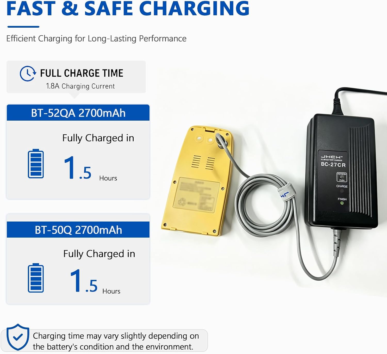 BC-27CR NiMH Battery Charger, 3 Pin Charger for BT-50Q,BT-52QA Batteries, Professional Survey Equipment Battery Charger with Smart Charging Protection