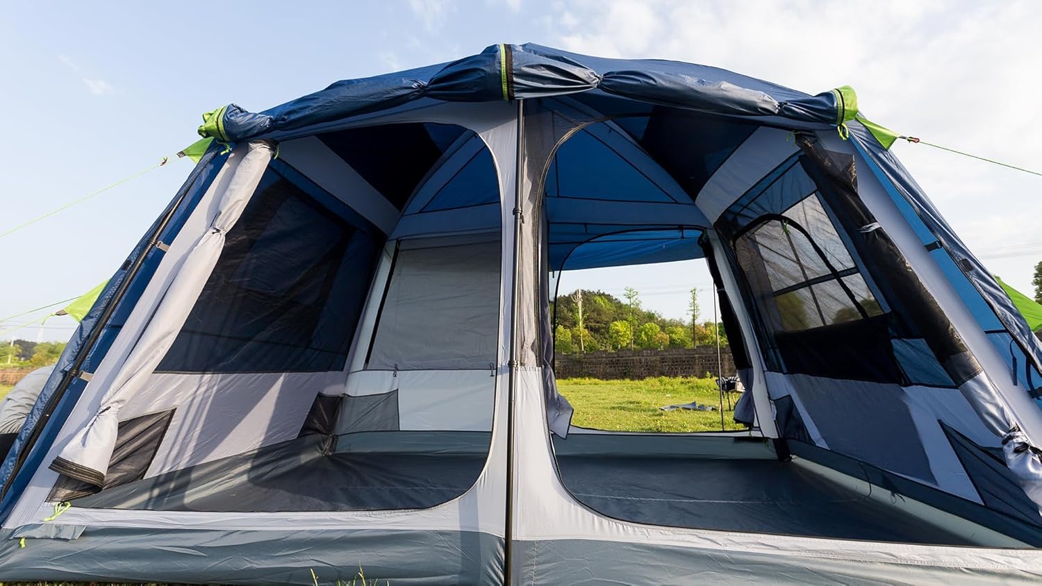Three Bears 6-Person Tent, 3000mm Waterproof Double-Layer Tent with Room Dividers, Family Tent with Color-Coded Connection Buckles, Front and Rear Vestibules Can Be Set Up as Sunshade Canopies