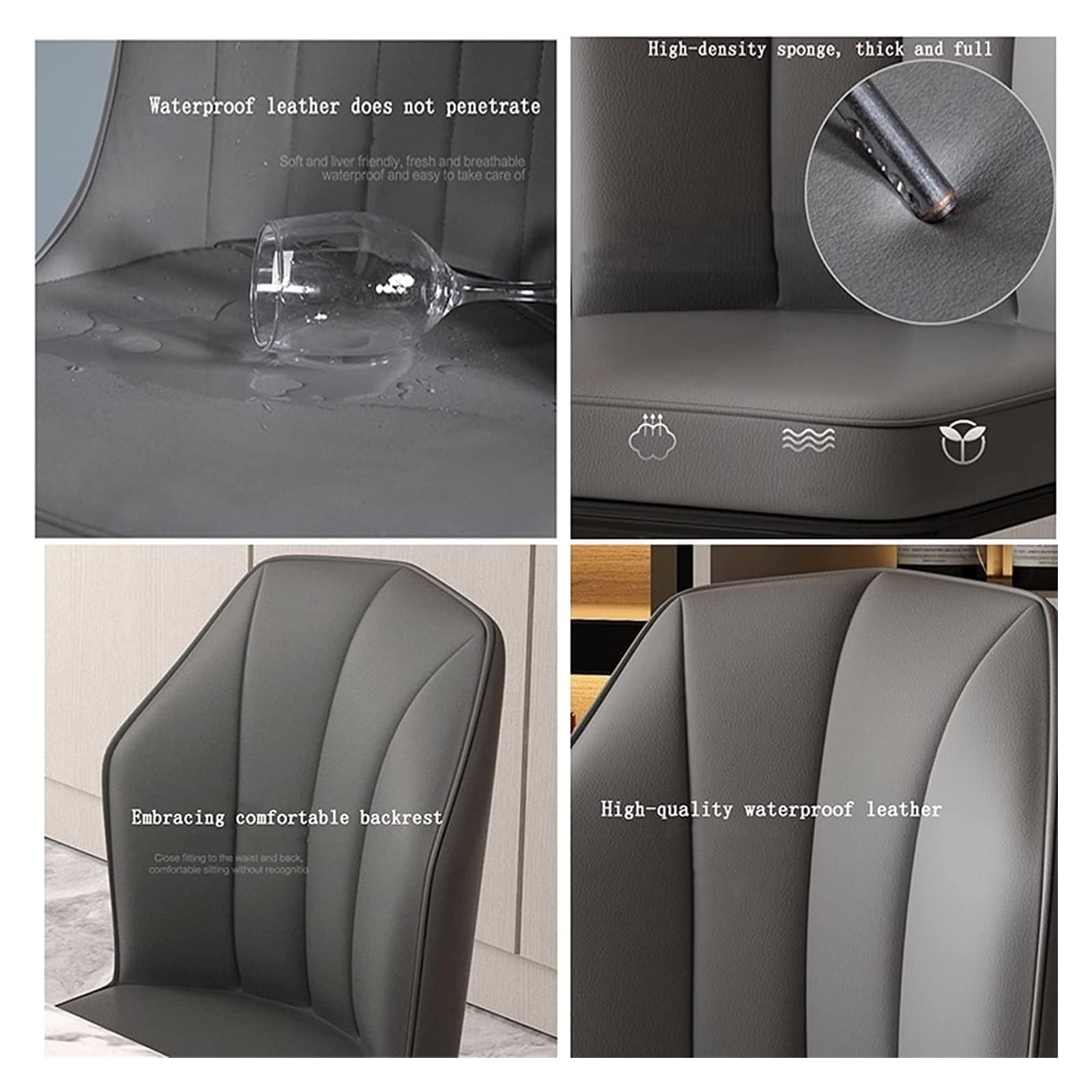 Lot de 4 chaises de salle à manger modernes avec dossier haut et siège doux, chaise latérale imperméable en cuir synthétique pour cuisine et salon, pieds en métal, confortables et élégantes (couleur :