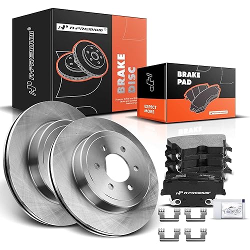 A-Premium 12.60 in (320 mm) Rear Solid Disc Brake Rotors + Ceramic Pads Kit Compatible with Select Chrysler and Dodge Models - 300 05-20, Challenger 09-20, Charger 06-20, Magnum 05-08, 6-PC Set