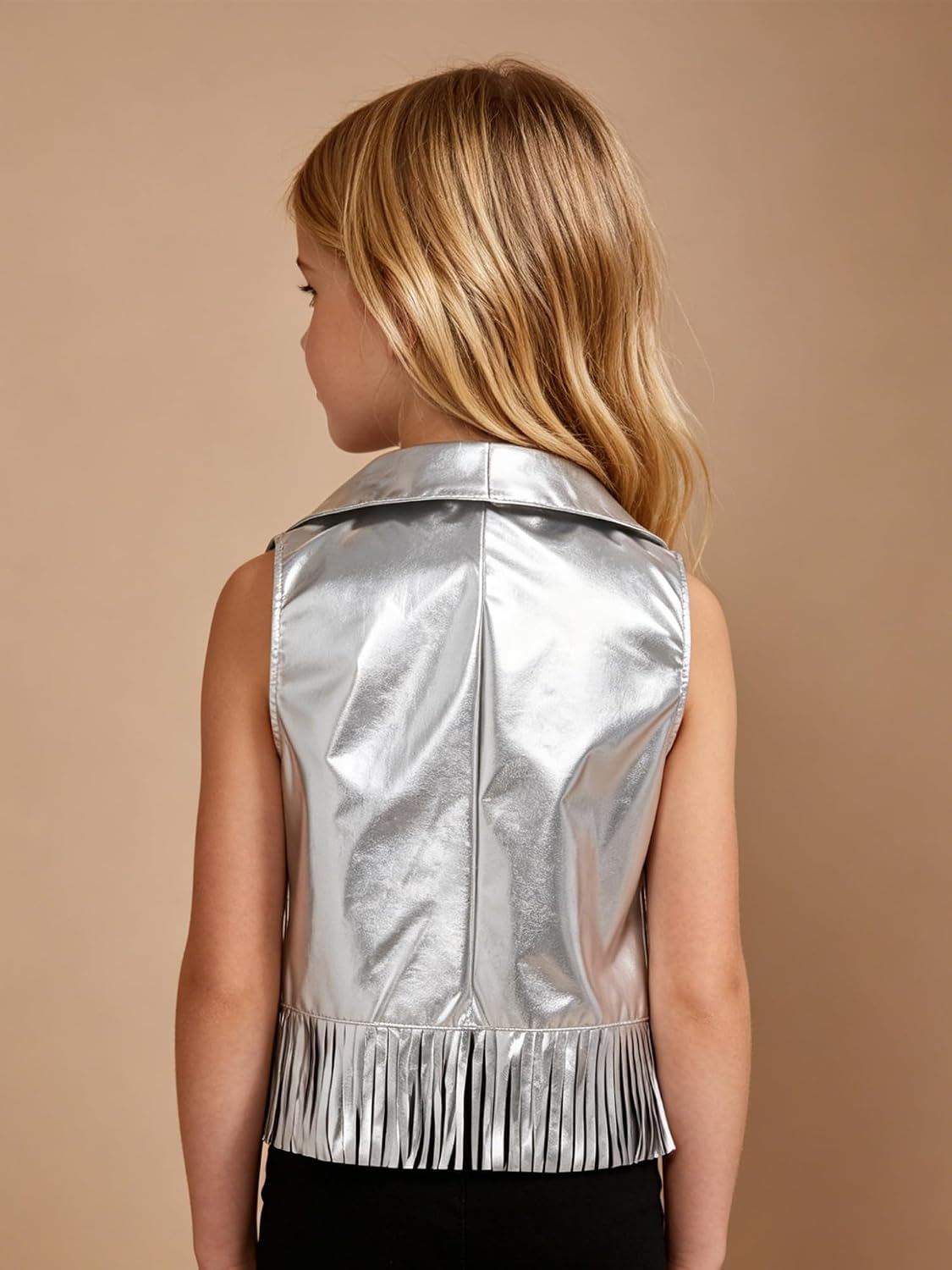 Linjinx Girls Fringe Hem Jacket Tops Sleeveless Western Cowgirl Vest Streetwear Outfit for Daily Wear