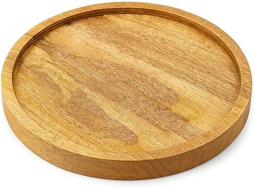 Premium Round Wooden Serving Tray, Decorative Wood Platter for Coffee, Tea, Snacks and Breakfast, Coffee Table Tray, Ottoman Decor, Bathroom Vanity Organizer, Kitchen Countertop and Home Accent