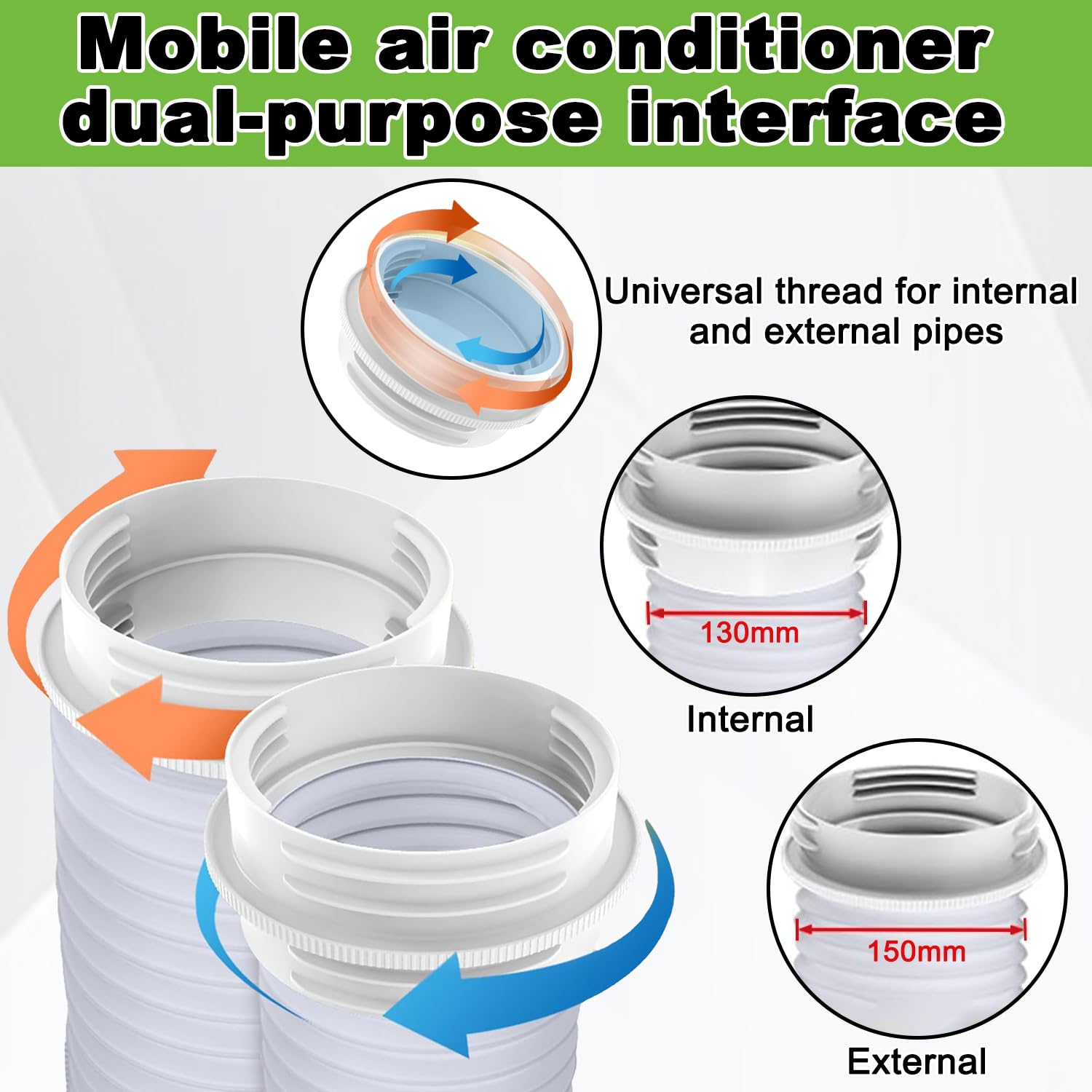 Tuyau Climatiseur Mobile Adaptateur Clim Fenetre, 130 mm intérieur/150 mm Extérieur, Raccord de Tu-yau d'échappement de Climatisation, Adaptateur de Tuy-au D'échappement pour Climatisation