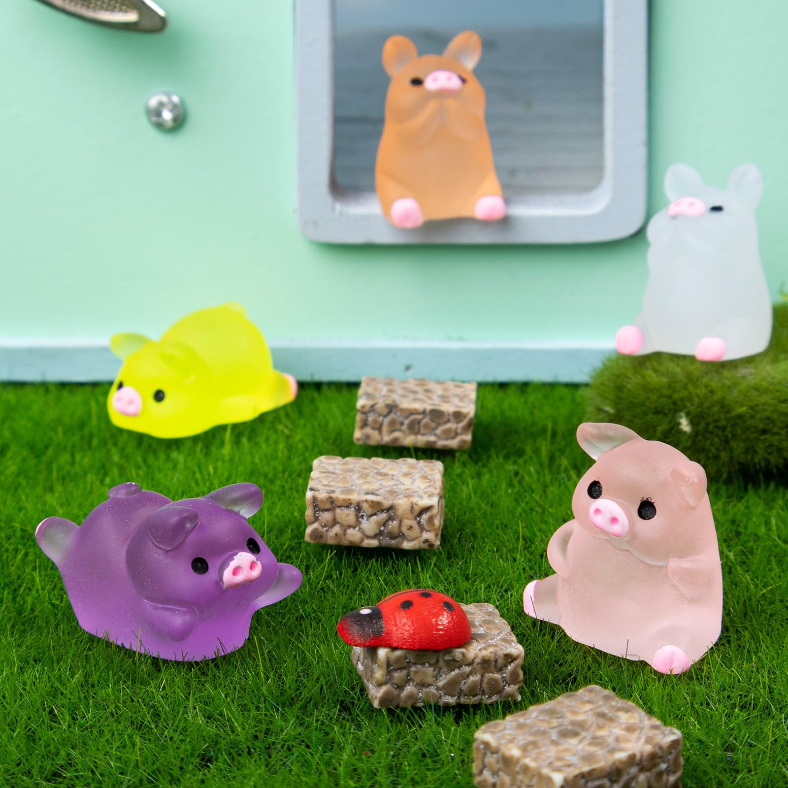 60 mini cochons lumineux - jolies figurines en résine pour jardin et maison de poupée