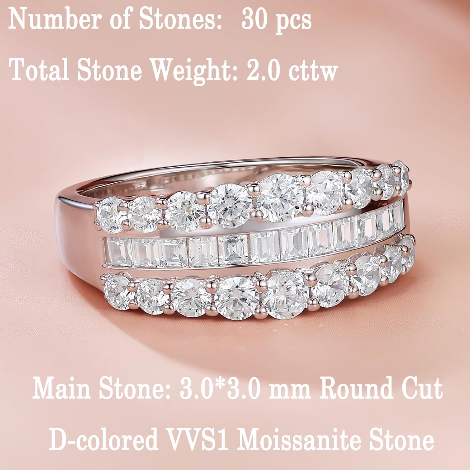 Newshe Jewellery Wide Moissanite Wedding Bands for Women Engagement Rings 925 Sterling Silver Emerald Eternity Ring Round Size 5-10 - Image 3