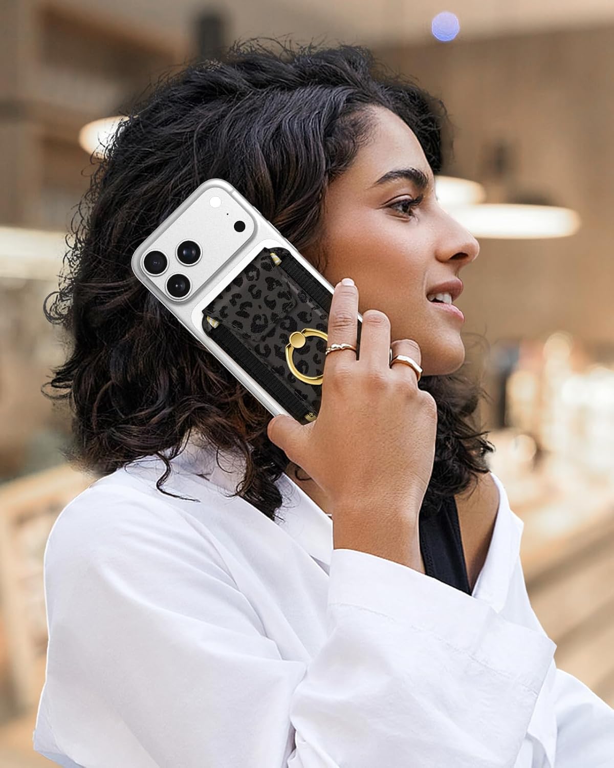 Shorogyt Compatible with Magsafe Wallet with Ring Grip Magnetic Card Holder - Cute Phone Wallets with Stand for iPhone 17/16/15/14/13/12 Series for Women Girls Black Leopard Design, Fit 7 Cards - Image 6