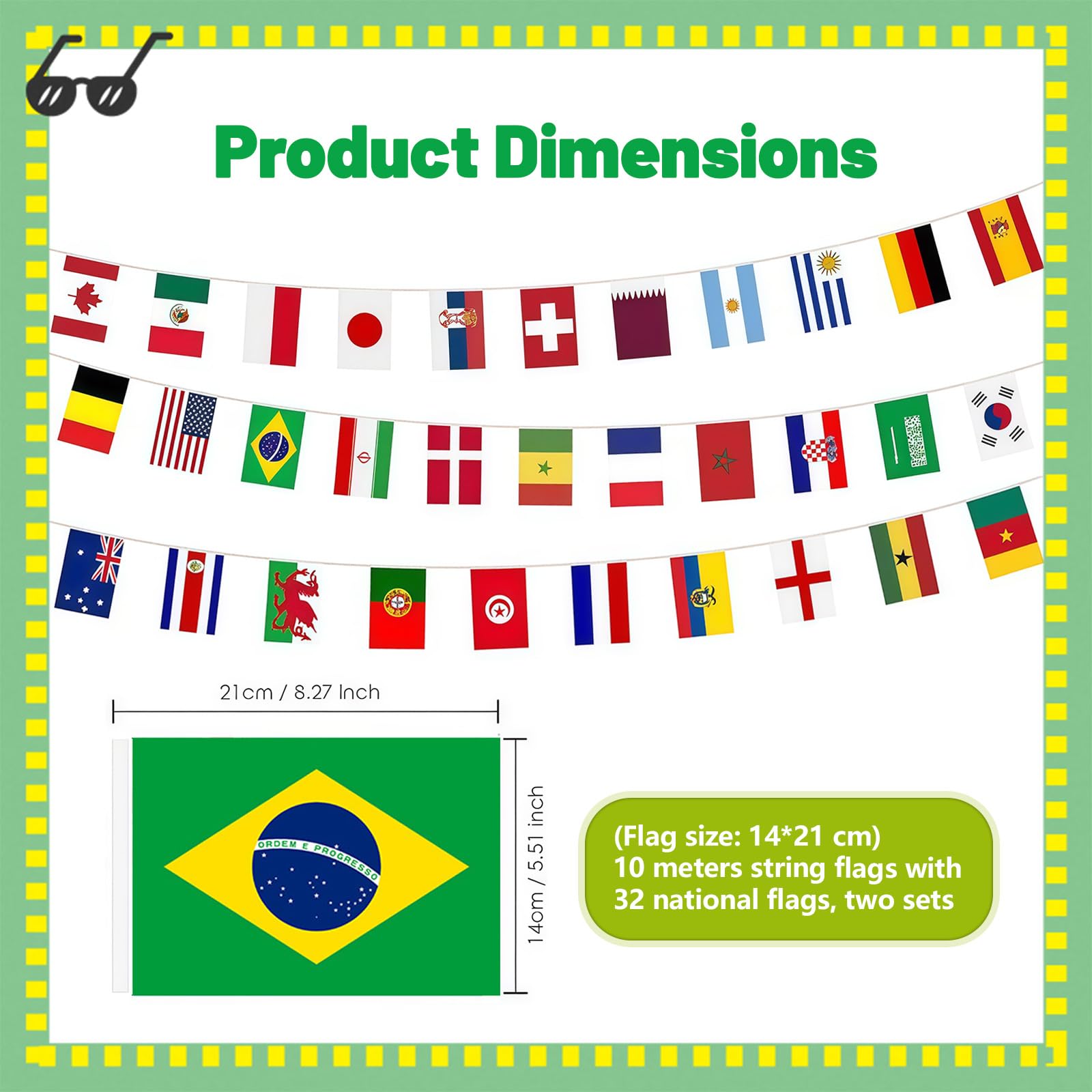 2 paquetes de 32 banderines de países para el Mundial 2026, decoración del campeonato del mundo, 20 m, guirnalda decorativa de fútbol, guirnalda decorativa de fútbol, impresión por ambos lados