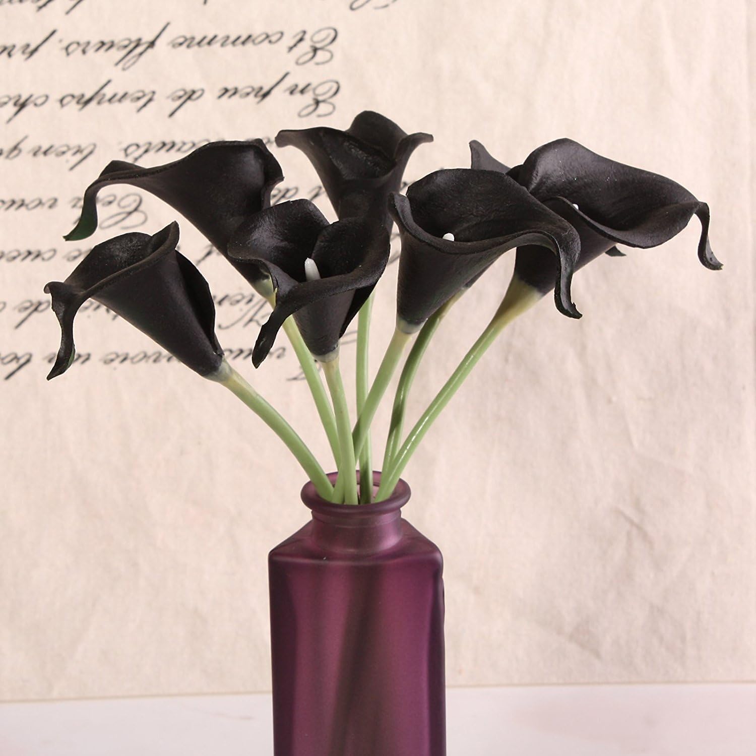 10pcs Calla Lily Bridal Wedding Bouquet Head Latex Real Touch Flower Bouquets (KC58 Black)