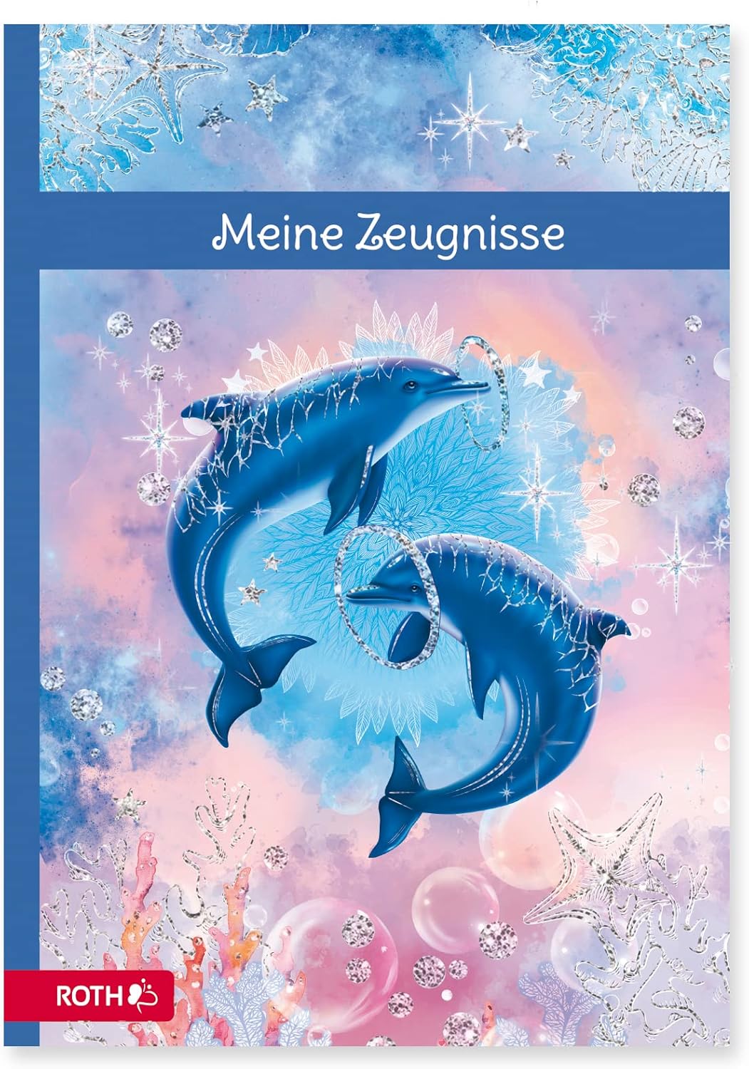 Roth Dolphin Modern A4 Transparent Pocket Folder, Blue/Pink, 10 Pockets