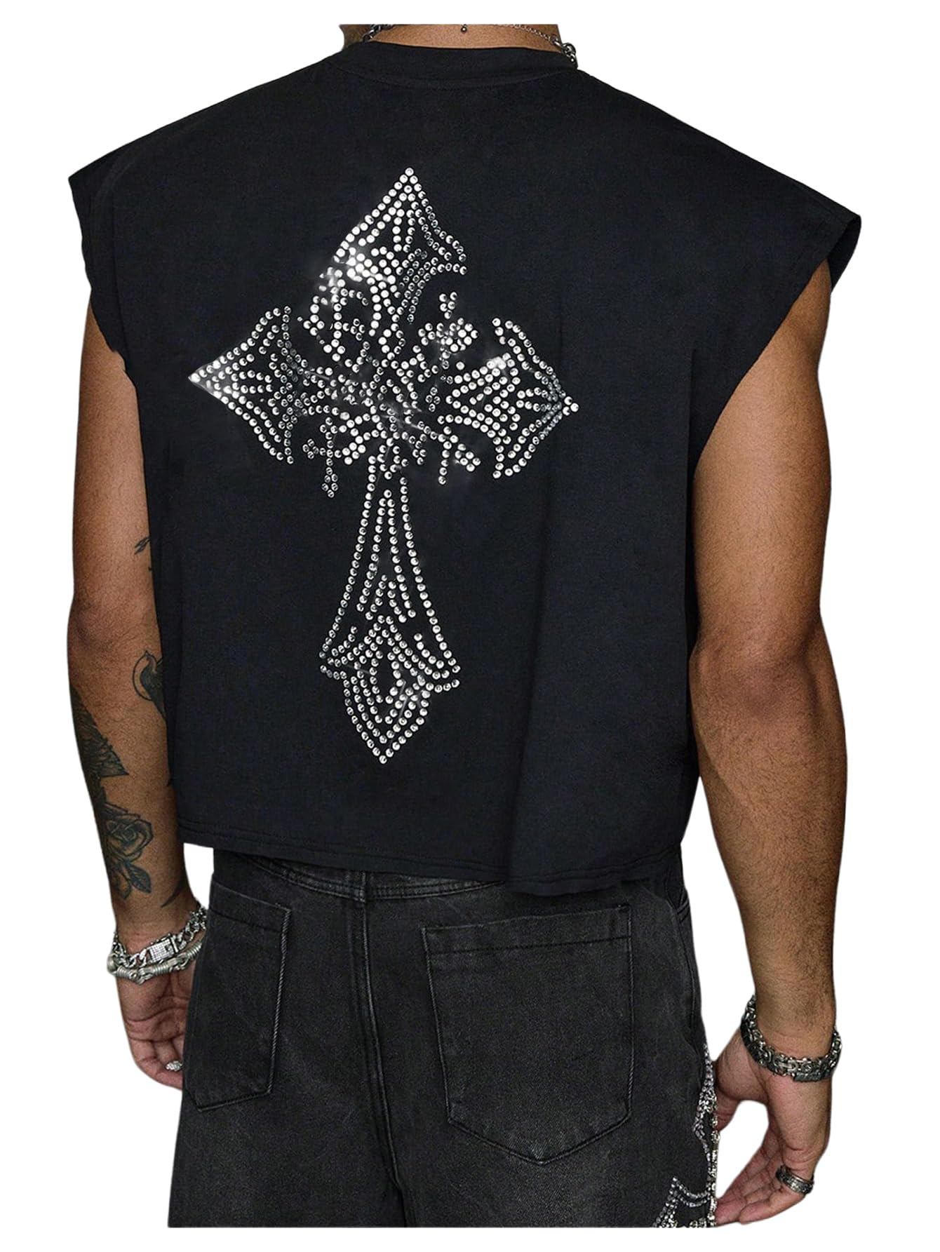 GORGLITTER Men's Sleeveless Cropped Shirt Crewneck Boxy Crop Top Streetwear