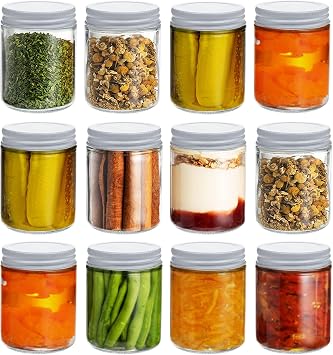 12 Pack Glass Mason Canning Jars, 9 oz Straight Sided Clear Glass Mason Jars, Regular Mouth Glass Jars Storage Containers for Jam, Jelly, Honey, Spice, Wedding Party Favors, Shower Favors