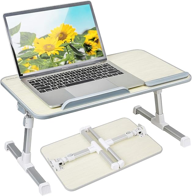Height and Angle Adjustable Laptop Bed Table Stand Tray Lapdesk Foldable Breakfast Tray for Sofa, Bed, Terrace, Balcony, GardenBeach