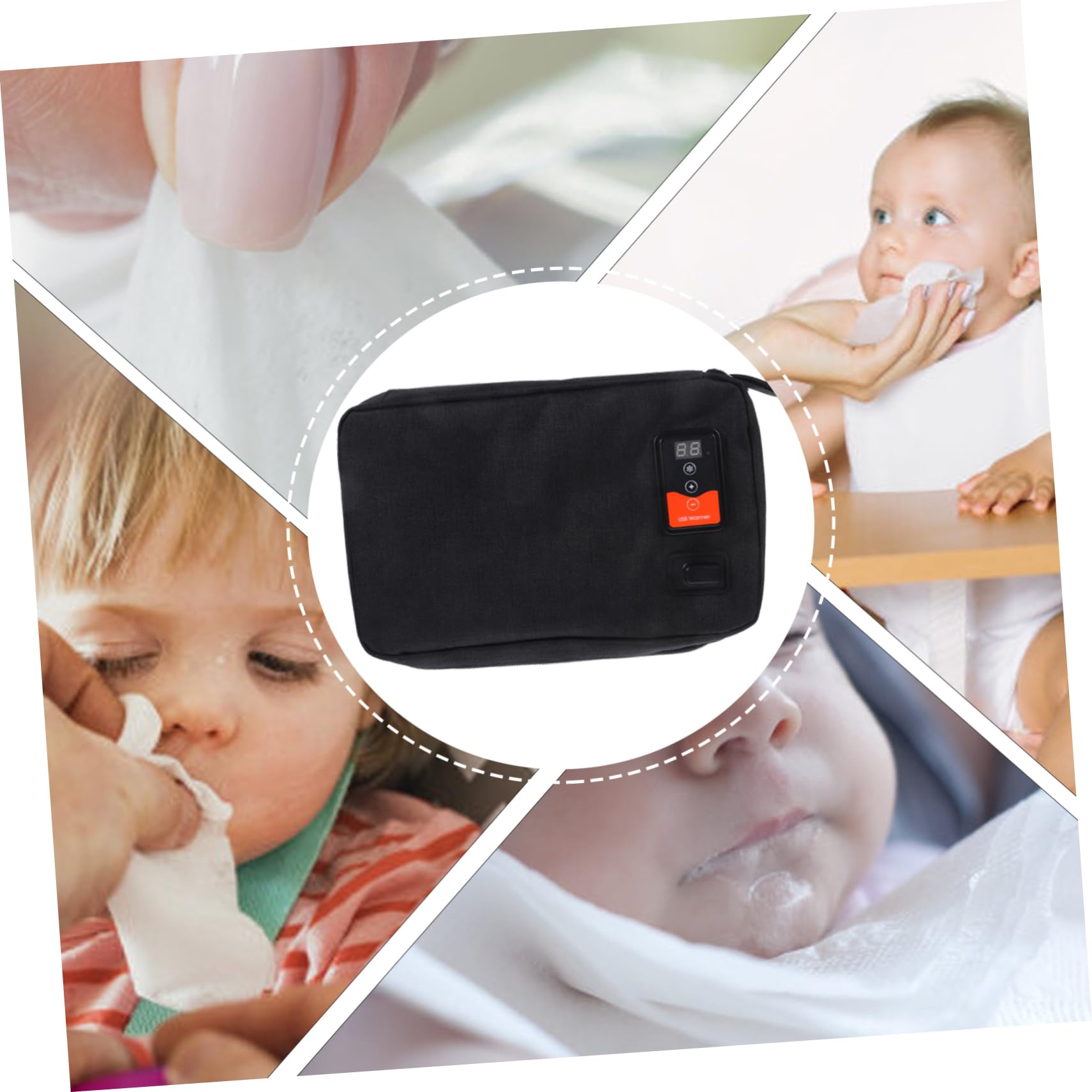 Tragbarer USB Feuchttuchwärmer für Babys mit Konstanthaltung | 20 bis 80 Tücher, Schwarz, Neopren und Polyester, für Drinnen und Draußen, mit Wärmespeicher