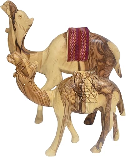 Belén - Figura de camello grande de madera de olivo con silla de montar bordada figura de camello de madera camello para belén animal de escena