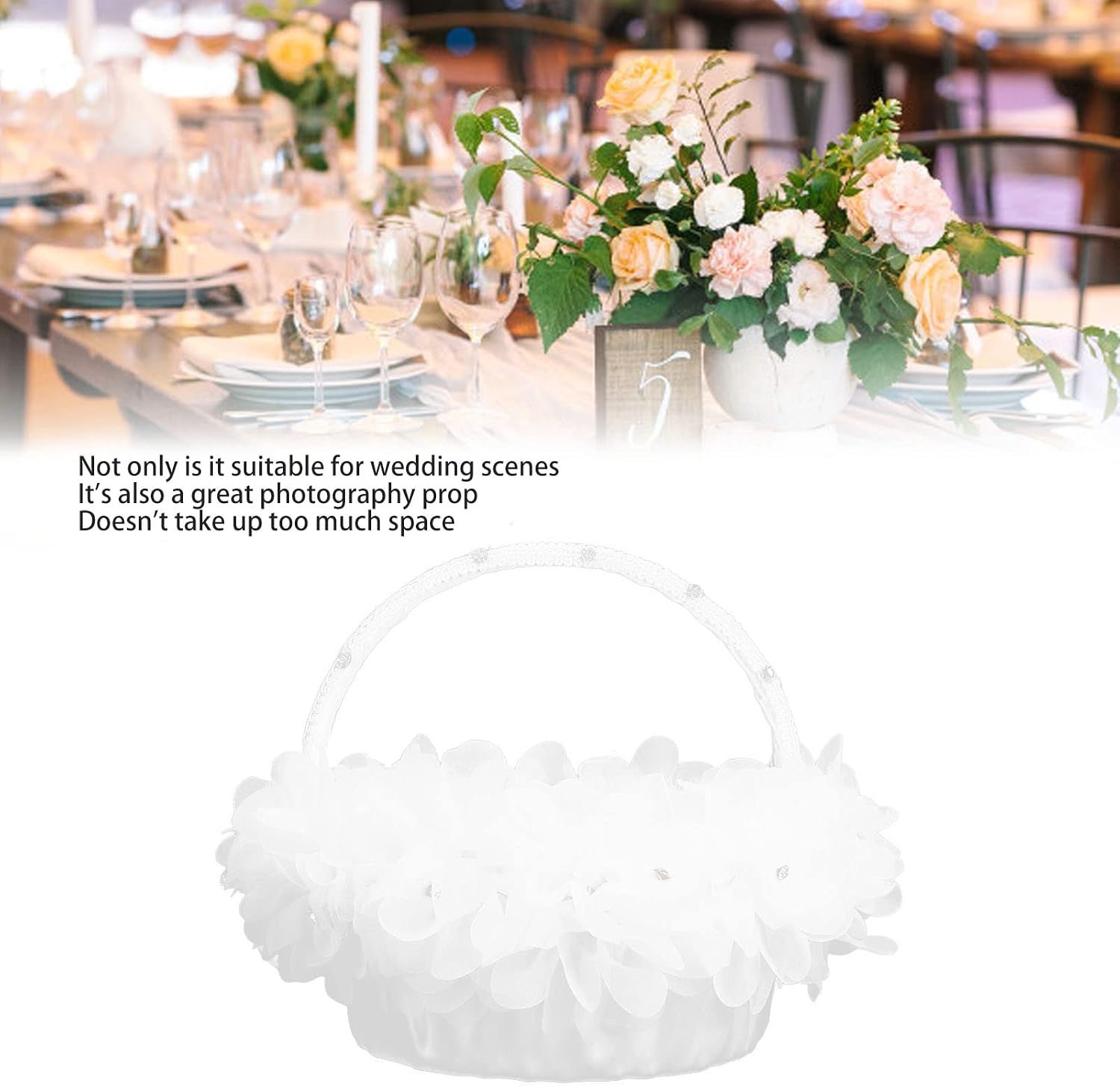 White Lace Petals Basket for Flower Girls Scattering Down Aisle, Wedding Favors Holder with Durable Lace Construction 15x10cm, Ceremony Decor for Bridal Shower, Reception Table Settings