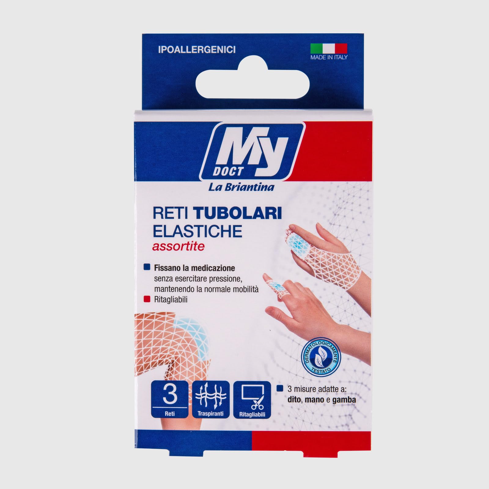 My Doct Reti Tubolari Elastiche 3 Pezzi per Dita, Mani e Ginocchia/Gambe, Fissaggio Medicazioni, Colore Bianco, Ritagliabili