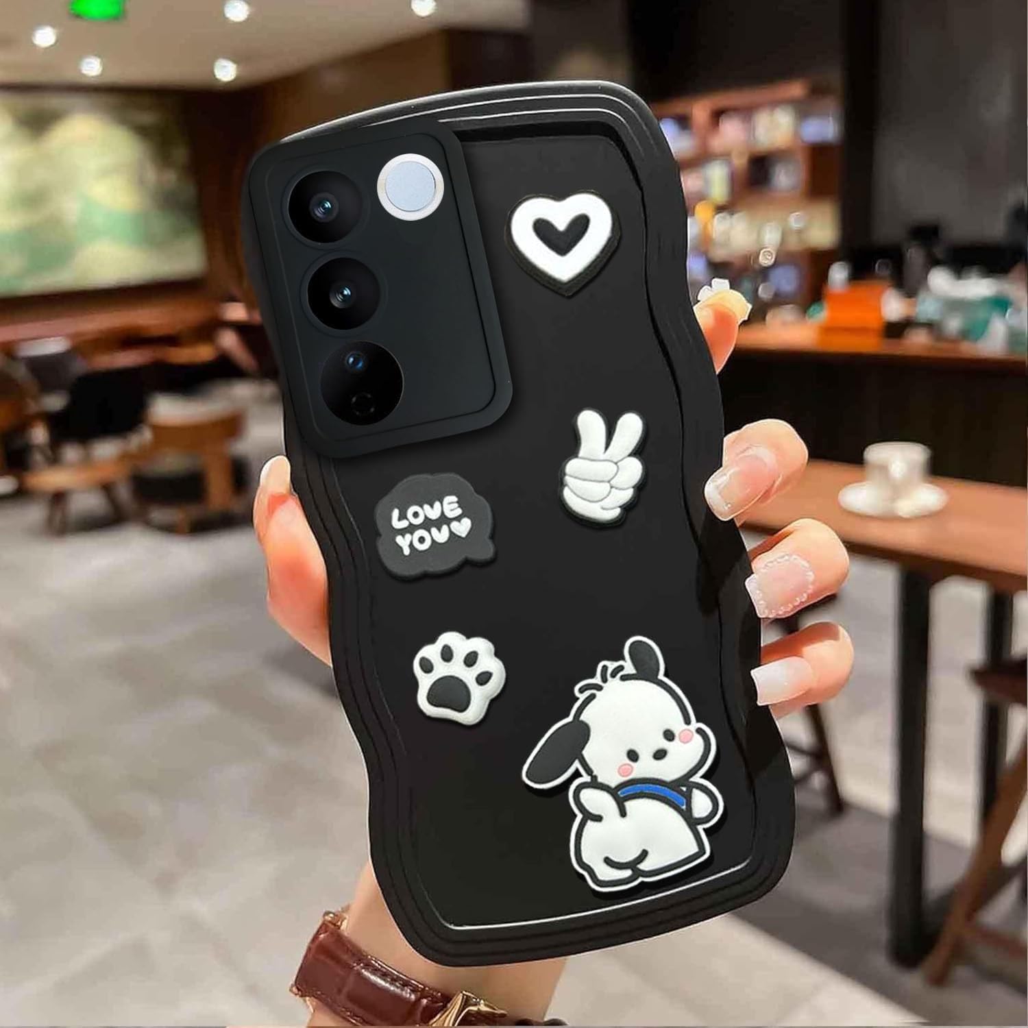 KC Back Cover for Vivo V27 5G & Vivo V27 Pro 5G, 3D Cute Curly Wave Cartoon Characters and Puppy Shockproof Soft Bumper Silicone Case with Camera Protection (Black) (B0CSCXM4KN) Amazon Price History, Amazon Price Tracker