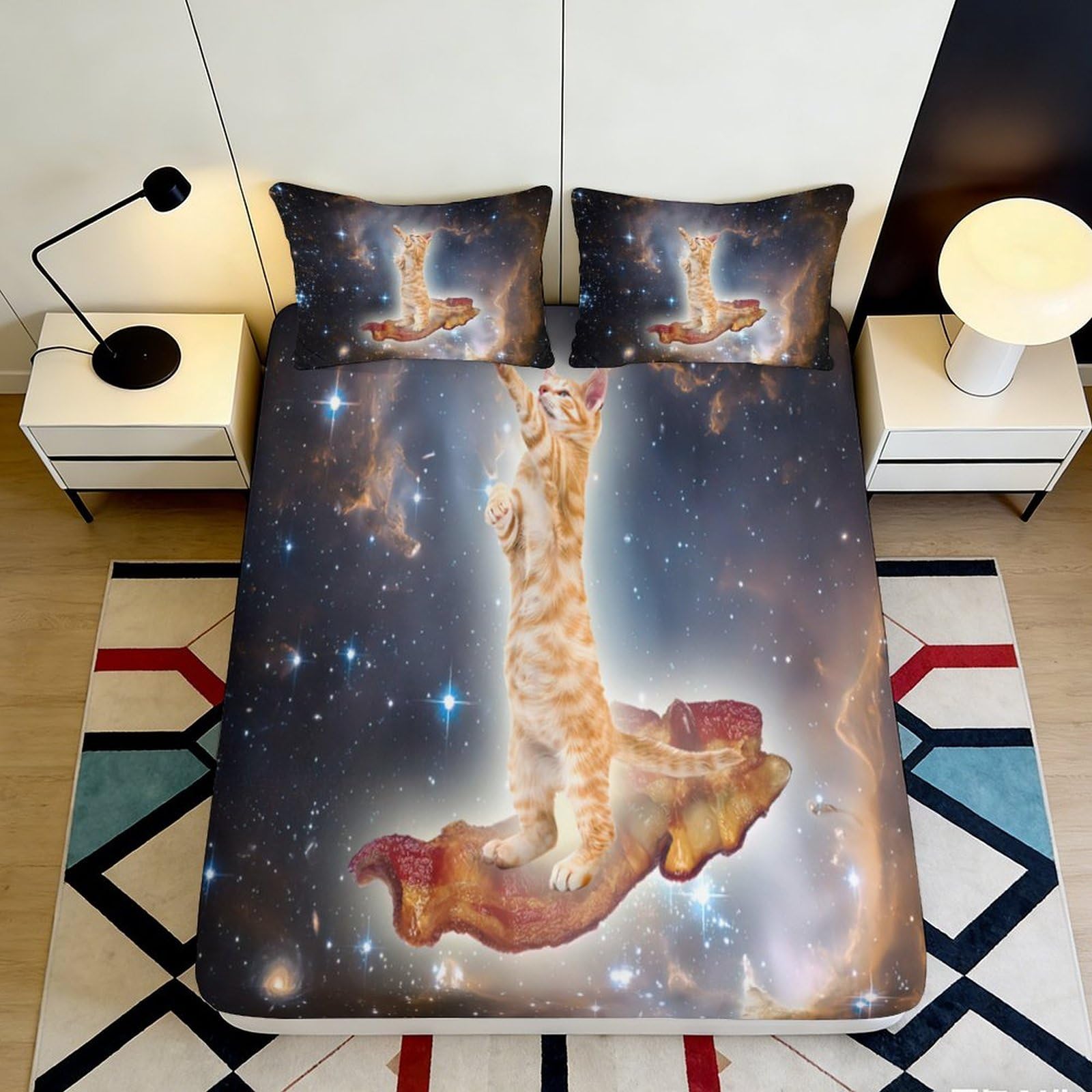 Decorative Nebula Fitted Sheet, 3D Printed, Microfiber, soft touch, wrinkle resistant, guest room bedding, mattress cover for stylish bedroom decor 120x200x25cm