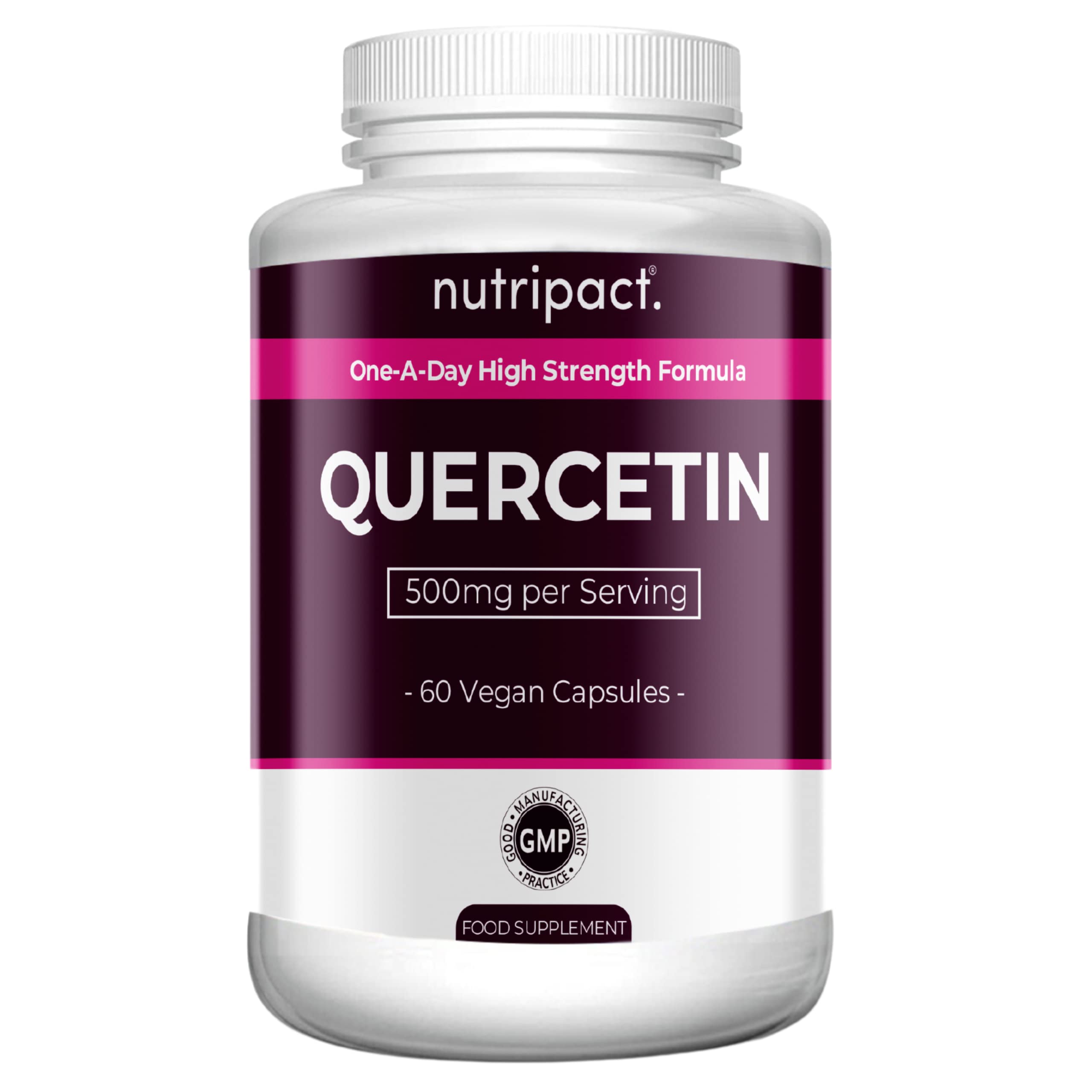Nutripact Quercetin 500mg Supplement - High Strength Antioxidant Immune Support Pure Quercetin, One a Day Formula - Easy to Swallow - 60 Vegan Capsules - 2 Month Supply