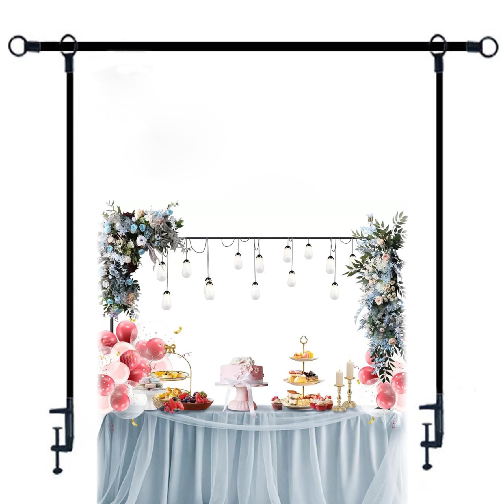 Arco da tavolo con morsetti regolabili sopra l'asta del tavolo per decorazioni con palloncini, cornice per espositori per feste di matrimonio in ferro