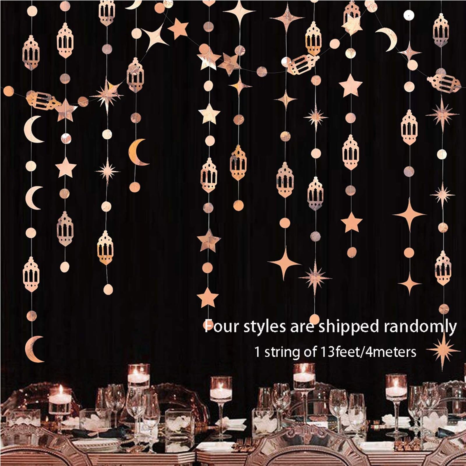 Ghirlanda Oro 16m Per Feste - Stelle E Cerchi Glitterati - Decorazioni Compleanno, Natale, Baby Shower