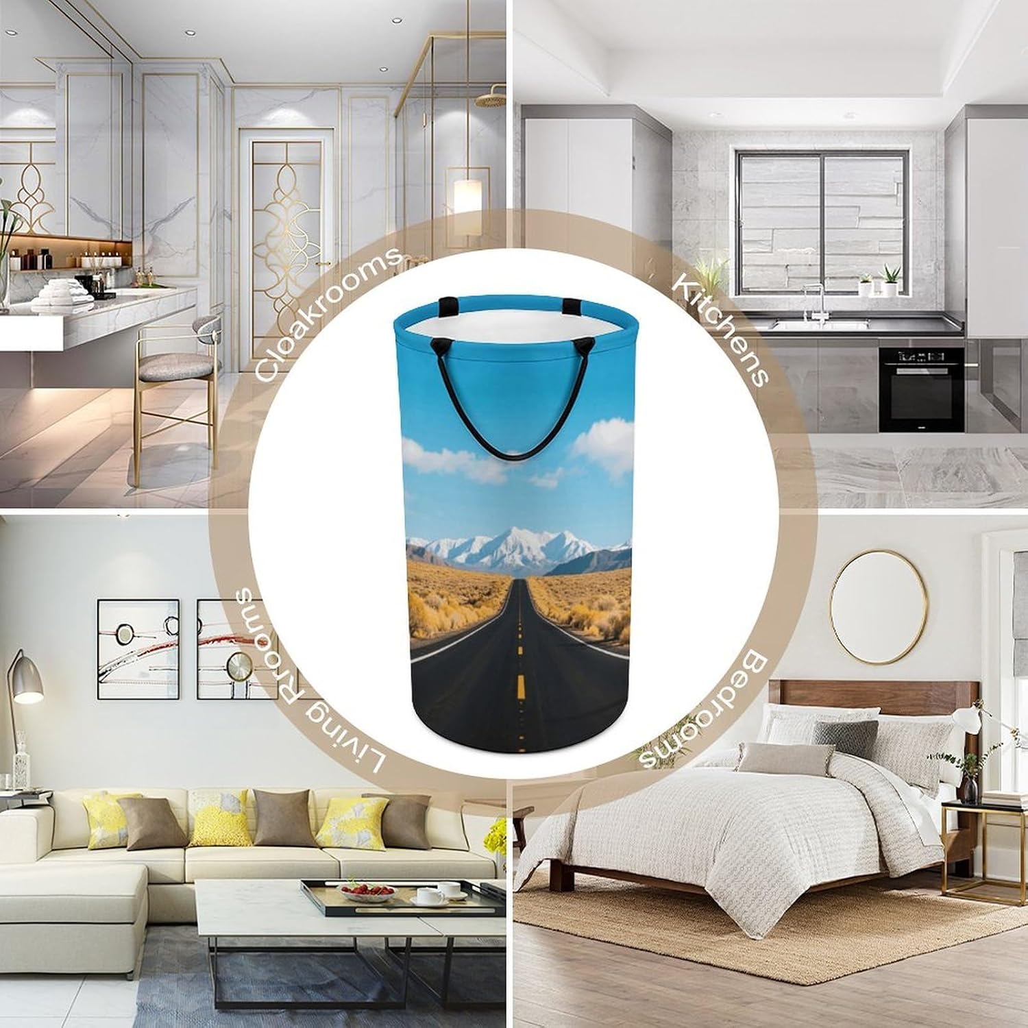 Freeway Highway Road in The Desert Laundry Hamper Large Capacity 15.7x27.2 Inch, Collapsible Dirty Clothes Basket with Handles, Foldable Storage Bin Laundry Basket for Bedroom Bathroom Dorm