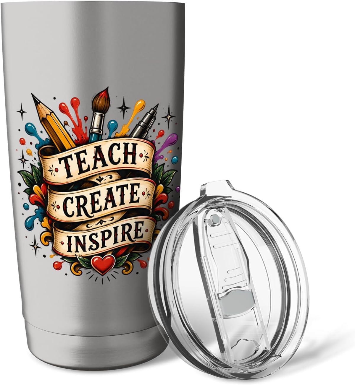 Teach Create Inspire Art Tools Paint Splatters Teachers Stainless Steel Insulated Tumbler image 5