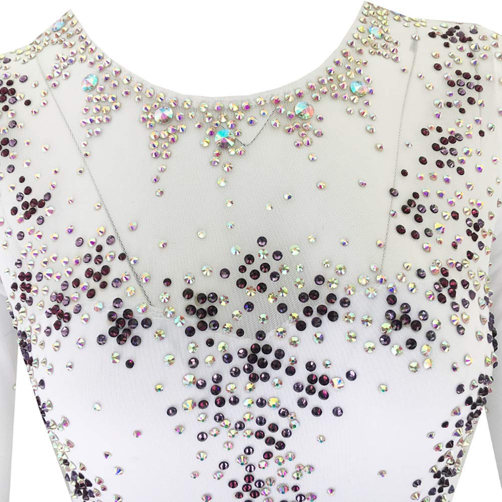 łyżwiarstwo Figurowe Wydajność Sukienka Rhinestone Taniec Lodu Spódnica Ręcznie Wykonany Biały Balet łyżwa Konkurs Kostium Długi Rękaw Rytmiczny Gimnastyka Odzież