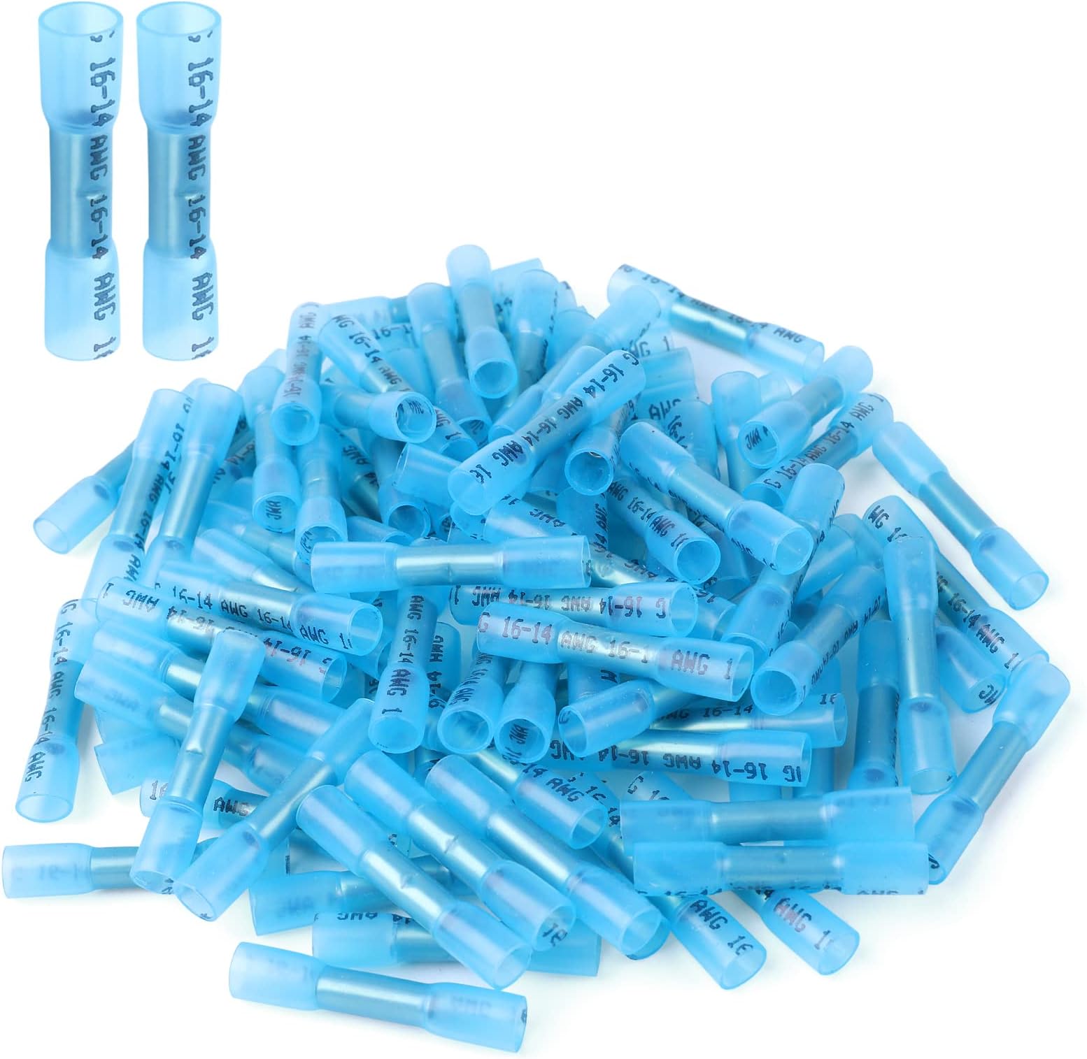 500PCS Heat Shrink Butt Wire Connectors 16-14 AWG, Insulated Waterproof Electrical Wire Connectors Automotive Marine Grade Wire Crimp Terminals Butt Splices, Ideal for Boat, Truck, Blue