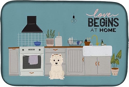 Miniatura 286 de Caroline's Treasures CK7824DDM - Tapete absorbente para secado de platos con diseño de bulldog inglés, rojo y blanco, para encimera de cocina, 14 x