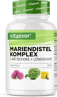 Complejo de cardo mariano, alcachofa y diente de león – 240 cápsulas (suministro para 4 meses) – Alta dosis con 80% silimarina y 2,5% cinarina – Vegano