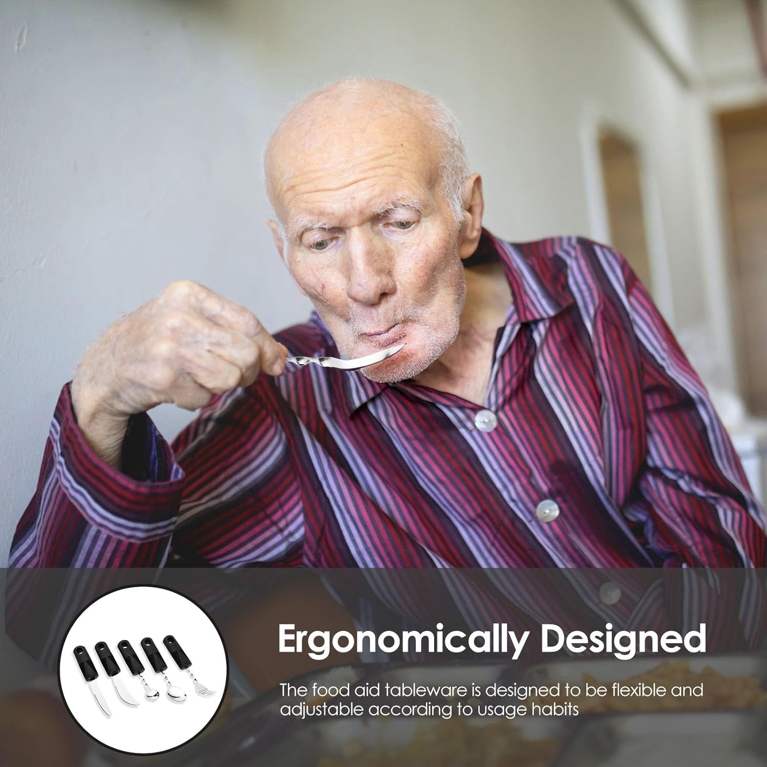 5PCS Adaptive Utensils, Easy Grip Silverware Set, Built Up Bendable Fork, Built Up Utensils for Arthritis Parkinsons Hand Tremors Ederly Adults Kids Eating image 6 of 8 B0F1NCFPC2