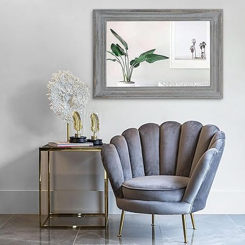 Vista 36 de Espejo de pared con marco de madera rústica, espejos colgantes rectangulares para pared, grande, decorativo para baño, dormitorio, granja, sala