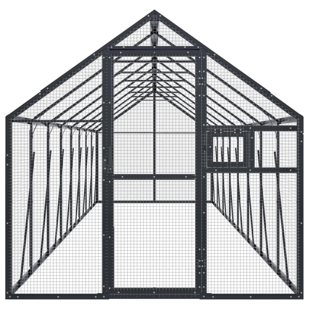 Woliera antracytowa, 1,79 x 8 x 1,85 m, aluminiowa z siatką drucianą, zamykanymi drzwiami i oknami, duża klatka dla papugi, papugi falistych, kanarek i małych zwierząt