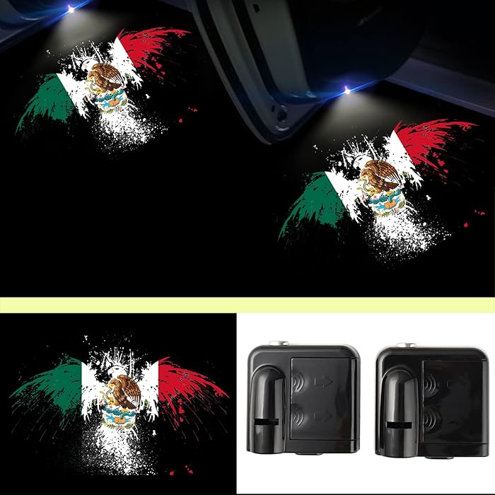 Buy Mexican Eagle Logo Car Door Lights, Mexico Flag Wireless