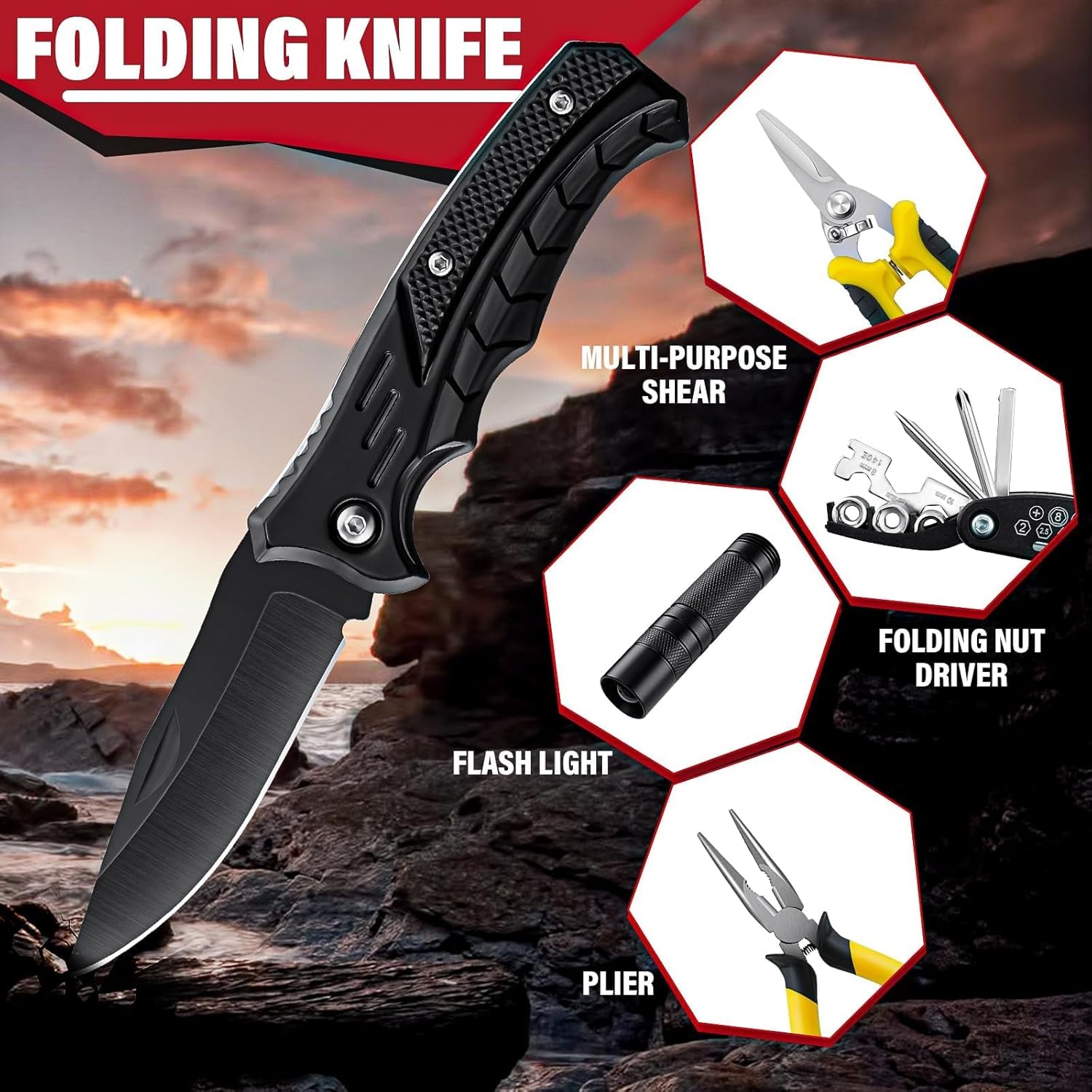 Golden Bird Survival Shovel Set - Multi-Tool Folding Camping Shovel with Carrying Case for Outdoor, 30 Inch Lengthened Handle Tactical Shovels, Off-Road, Sand & Snow, for Men Women