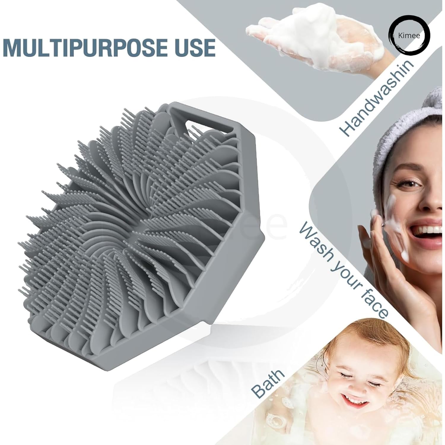 Kimee Exfoliating Silicone Body Brush Scrubber 2 in 1 Silicone Shower Brush Natural Bristle Massager Bath Sponge Gentle Scrub Skin Exfoliation For Face and Body Massage Nubs Improve Blood Circulation