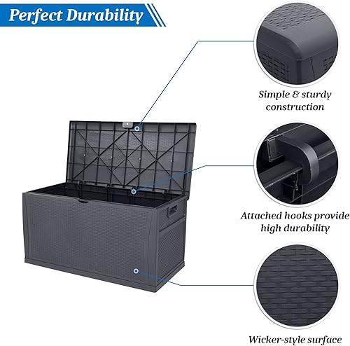 Miniatura 3 de VINGLI Caja de almacenamiento al aire libre mejorada de 120 galones, contenedores de almacenamiento de plástico con cerradura con tapa, superficie