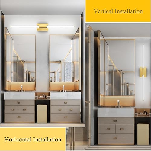 Miniatura 3 de Ralbay Luces de tocador de baño de oro mate de 40 pulgadas, accesorios sobre el espejo de 32 W, LED moderno LED dorado para baño (luz blanca de 5500