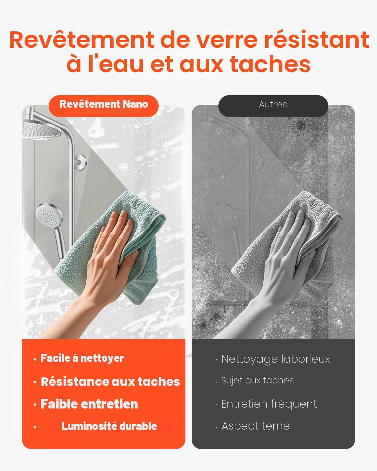 VEVOR Porte de Baignoire-douche sans Cadre 1422-1524x1524 mm, Pare-baignoire Coulissante Double, avec Verre Trempé Transparent de 8 mm et Poignée en Acier Inoxydable, pour Salle de bain, Noir