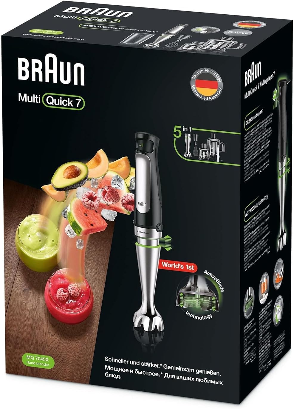 Braun MultiQuick 7 Hand blender MQ7045X, Black, 1000W, Mixer, ActiveBlade System, EasyClick Plus System, Splash Control, International Warranty