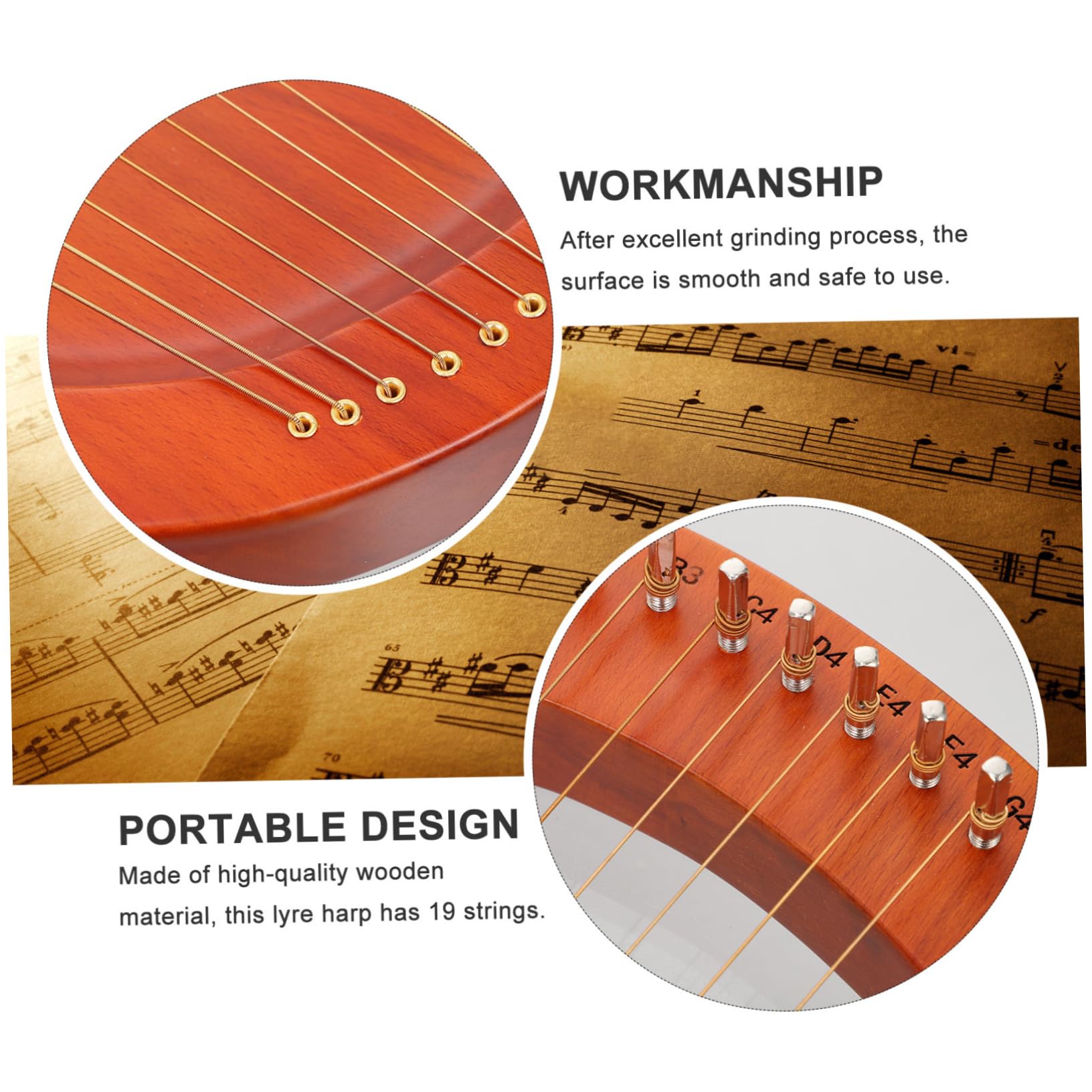 TOYANDONA Lira Portatile 19 Corde in Plastica Marrone Design Rilassante Due Plettri per Ragazzo Ragazza e Principianti Strumento Musicale Leggero e Compatto