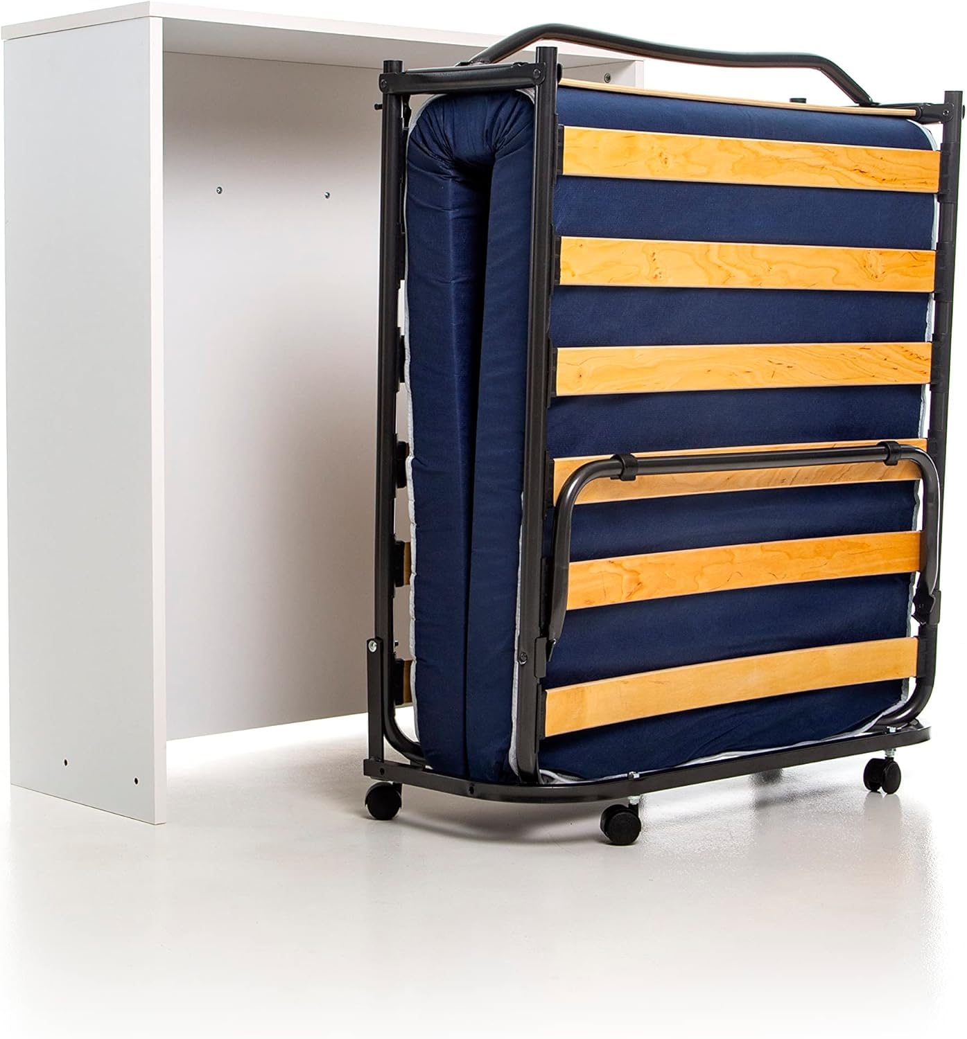 DOLCI SOGNI Mobile Letto A Scomparsa Singolo Bianco 80x190, Letto a Scomparsa con Mobile dotato di Rete a Doghe in Legno e Materasso, Letto Pieghevole Estraibile