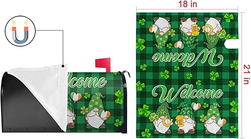 Miniatura 6 de Fundas magnéticas para buzón del Día de San Patricio, tamaño estándar de 18 x 21 pulgadas, diseño de tréboles de la suerte, sombrero verde, moneda