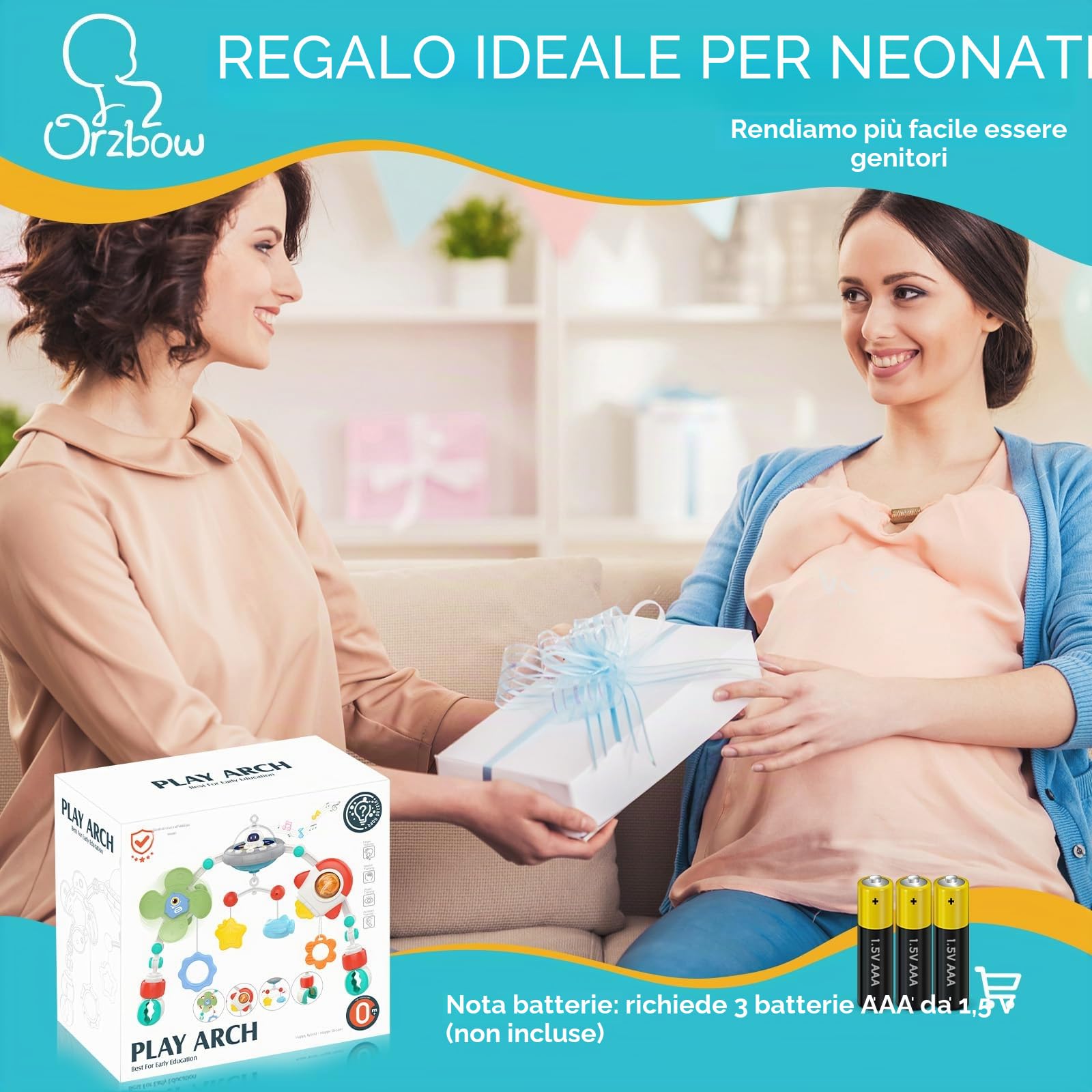 Orzbow Giochi Passeggino Neonati, Giostrina Culla Neonato con Lettore Musicale a Volume Regolabile, Giochi Sensoriali per Neonati per Bambini e Bambine di 3 6 9 12 Mesi con Sonaglio Neonato