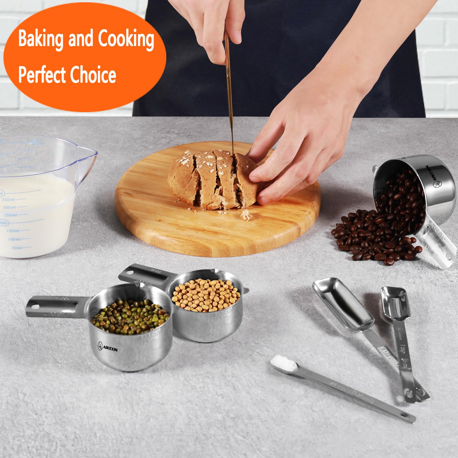 Juego de 20 tazas y cucharas medidoras apilables de acero inoxidable, cucharas y tazas medidoras de plástico para ingredientes secos y líquidos, utensilios de cocina para cocinar y hornear 3