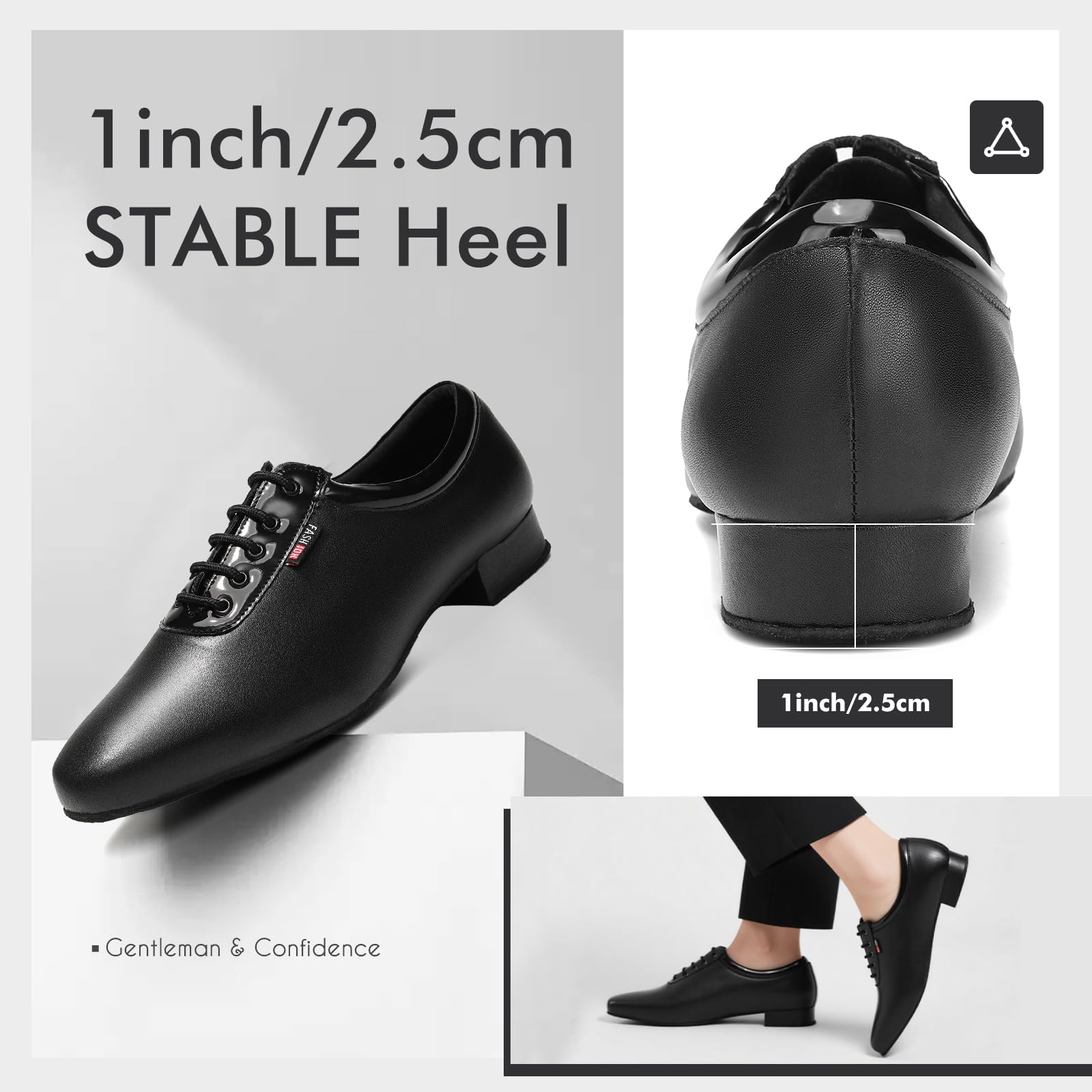 Zapatos de Baile Latino Hombre Negro Cordones Salsa Salón Tacon Bajo
