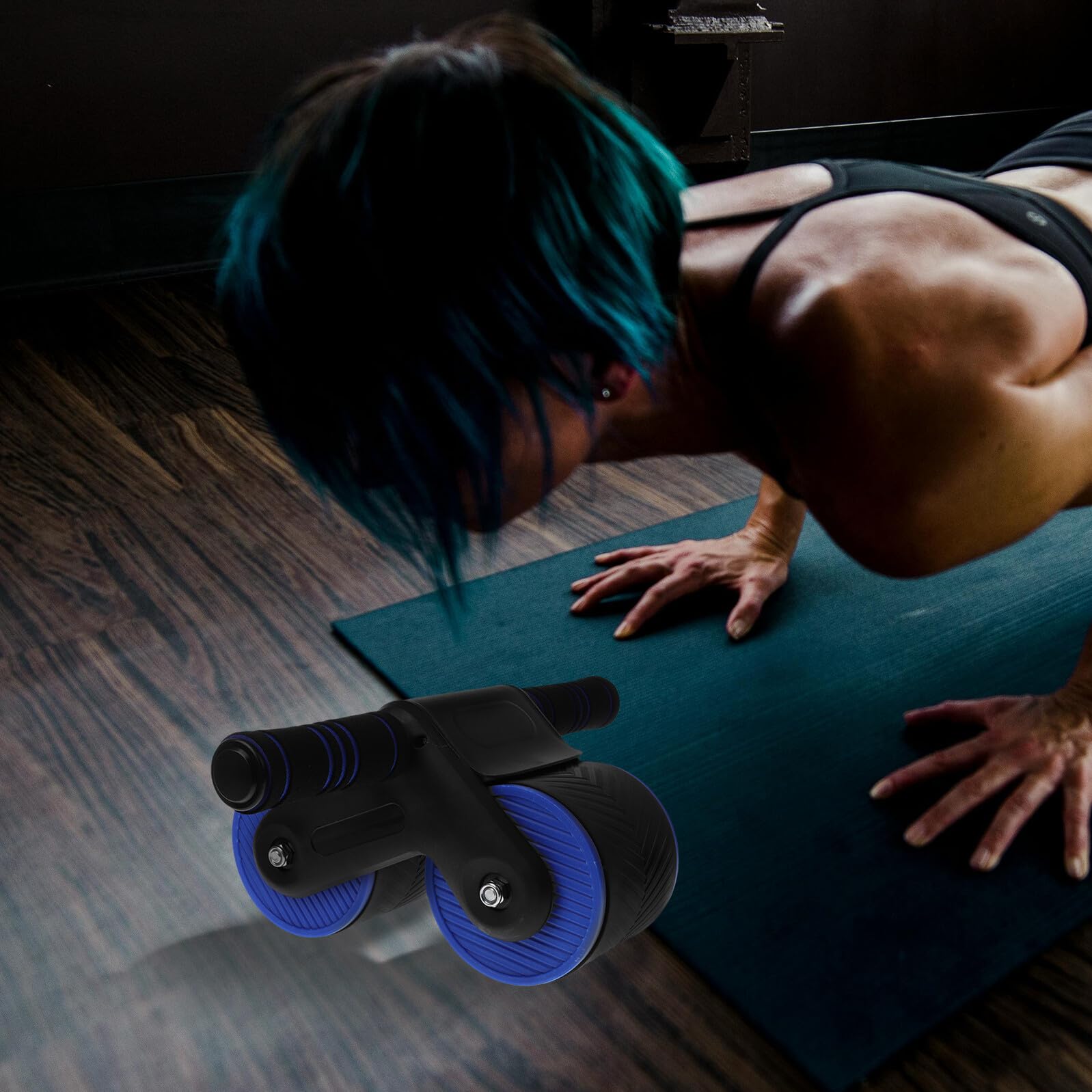Automatischer Rebound Ab Roller mit Stabilem Doppelrad Integrierter Handyhalter und Rutschfester Kniematte Multifunktionales Fitnessgerät für Bauch Arm Zufällige Zufällige Farbe